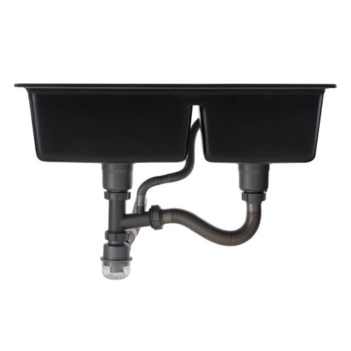 Living and Home Modern Quartz Resin Composite Kitchen Sink with Waste Kit, 80cm W x 48cm D x 21cm H, Black