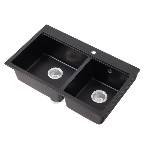 Living and Home Modern Quartz Resin Composite Kitchen Sink with Waste Kit, 80cm W x 48cm D x 21cm H, Black
