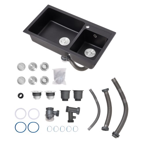 Living and Home Modern Quartz Resin Composite Kitchen Sink with Waste Kit, 82cm W x 46cm D x 22cm H