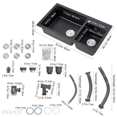 Living and Home Modern Quartz Resin Composite Kitchen Sink with Waste Kit, 82cm W x 46cm D x 22cm H