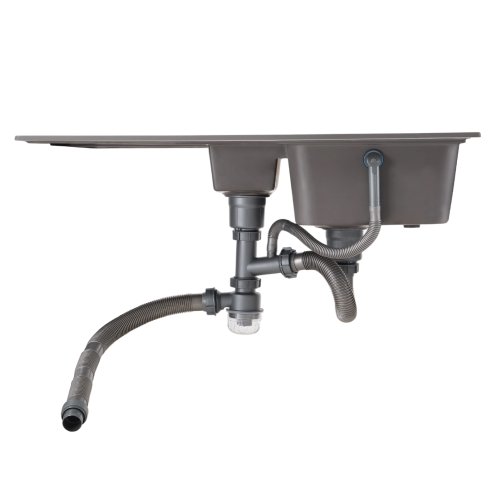 Living and Home Modern Quartz Resin Composite Kitchen Sink with Waste Kit, 100cm W x 50cm D x 20.5cm H, Graphite Grey