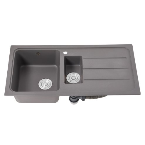 Living and Home Modern Quartz Resin Composite Kitchen Sink with Waste Kit, 100cm W x 50cm D x 20.5cm H, Graphite Grey