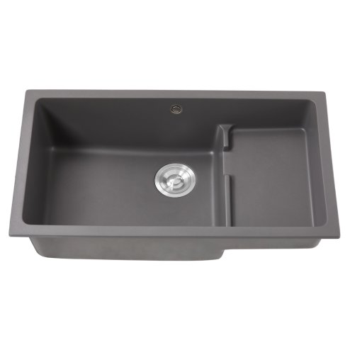 Modern Quartz Resin Composite Kitchen Sink with Waste Kit, 81cm W x 46cm D x 21cm H, Graphite Grey