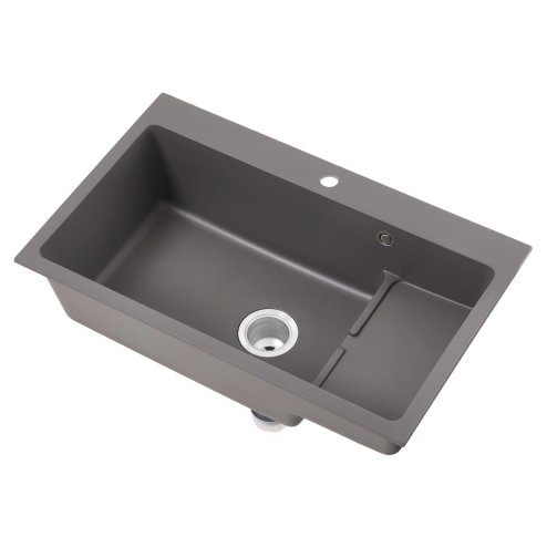 Living and Home Modern Quartz Resin Composite Kitchen Sink with Waste Kit, 80cm W x 49cm D x 22cm H, Graphite Grey