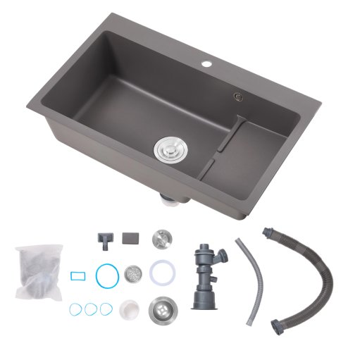 Living and Home Modern Quartz Resin Composite Kitchen Sink with Waste Kit, 80cm W x 49cm D x 22cm H, Graphite Grey