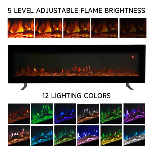 Living and Home 50 Inch Wall Mounted Freestanding Electric Fireplace 12 Flame Colours with Remote Control