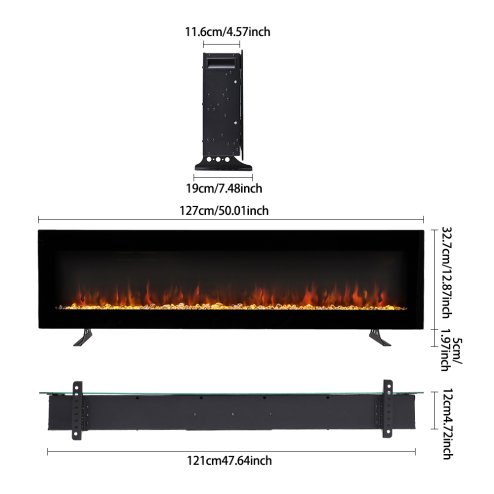 Living and Home 50 Inch Wall Mounted Freestanding Electric Fireplace 12 Flame Colours with Remote Control
