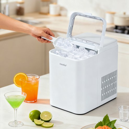 Ice Maker Machine with Ice Scoop & Basket, 1.3L Water Tank