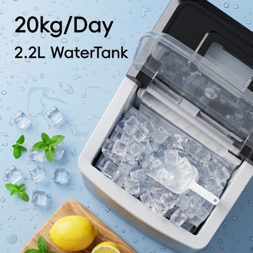 20KG Countertop Ice Maker Machine with 2.2L Water Tank, Self Cleaning, 24H Timer