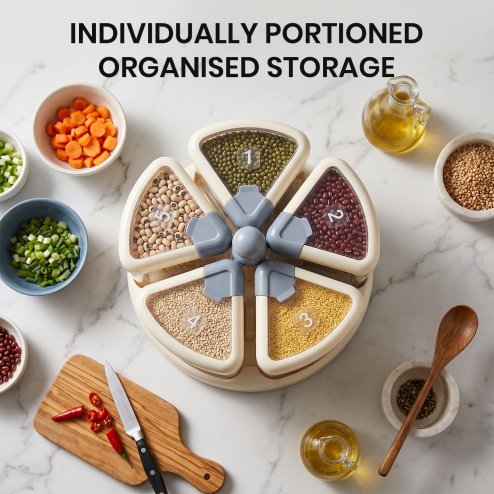 Living and Home 360° Rotating Grain Dispenser Storage Container with 5 Compartments, Airtight Food Storage Container