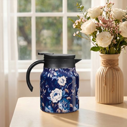 Living and Home Vintage Floral Pattern Thermal Carafe Teapot with Built-in Infuser