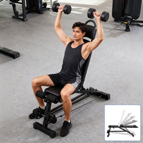 Living and Home Multifunctional Foldable Adjustable Workout Weight Bench with Resistance Bands