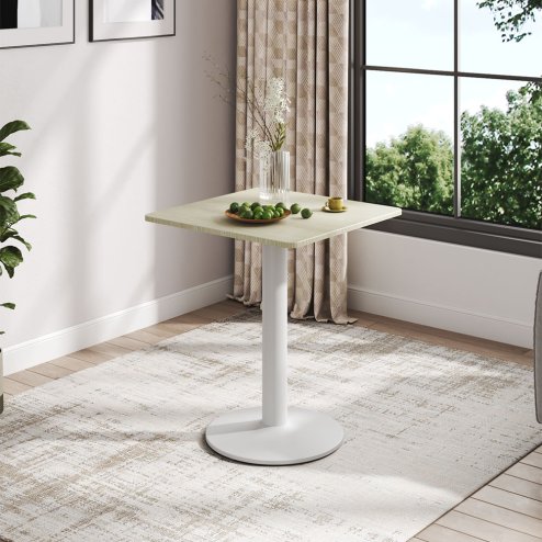 Living and Home White Square Cafe Table with Metal Base, 60cm W x 60cm D x 74cm H