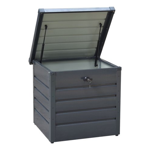 Living and Home 200L Lockable Outdoor Metal Garden Storage Box, Charcoal Black, 68cm W x 62cm D x 63cm H