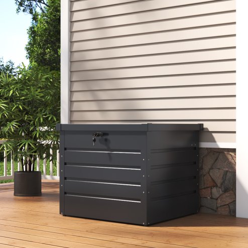Living and Home 200L Lockable Outdoor Metal Garden Storage Box, Charcoal Black, 68cm W x 62cm D x 63cm H