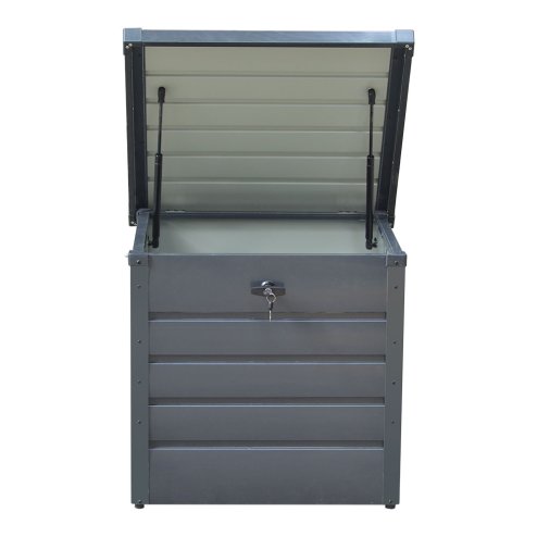 Living and Home 200L Lockable Outdoor Metal Garden Storage Box, Charcoal Black, 68cm W x 62cm D x 63cm H
