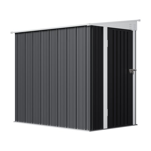 Living and Home 4.27x6.27FT Anthracite Single Door Metal Pent Roof Garden Storage Shed, Weatherproof Outdoor Tool Cabinet Without Base Floor