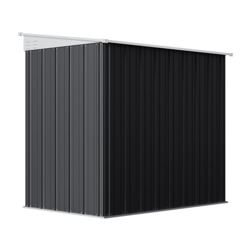 Living and Home 4.27x6.27FT Anthracite Single Door Metal Pent Roof Garden Storage Shed, Weatherproof Outdoor Tool Cabinet Without Base Floor