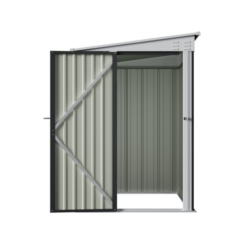 Living and Home 4.27x6.27FT Anthracite Single Door Metal Pent Roof Garden Storage Shed, Weatherproof Outdoor Tool Cabinet Without Base Floor