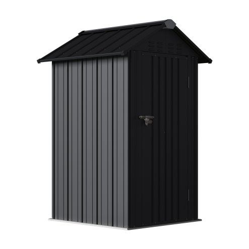 Living and Home 4x4FT Anthracite Black Apex Roof Metal Garden Storage Shed, Lockable Single Door Outdoor Tool Cabinet Without Base Floor