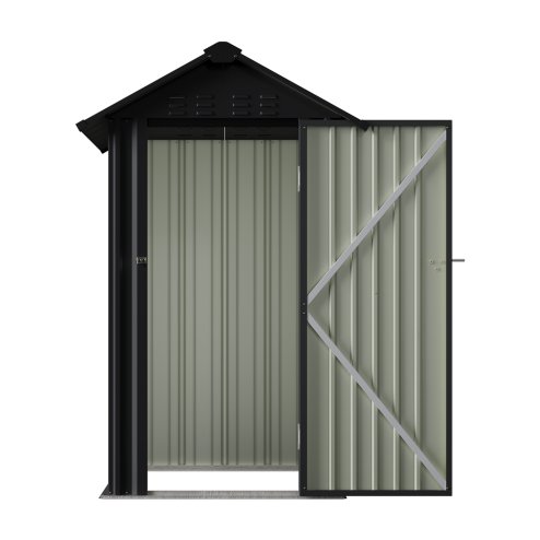 Living and Home 4x4FT Anthracite Black Apex Roof Metal Garden Storage Shed, Lockable Single Door Outdoor Tool Cabinet Without Base Floor