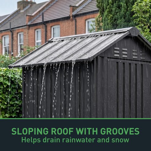 Living and Home 4x4FT Anthracite Black Apex Roof Metal Garden Storage Shed, Lockable Single Door Outdoor Tool Cabinet Without Base Floor