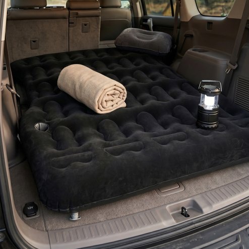 Living and Home 130x180cm Black Flocked SUV Car Inflatable Air Mattress with Built-in Automatic Air Pump, Portable Back Seat Camping Air Bed