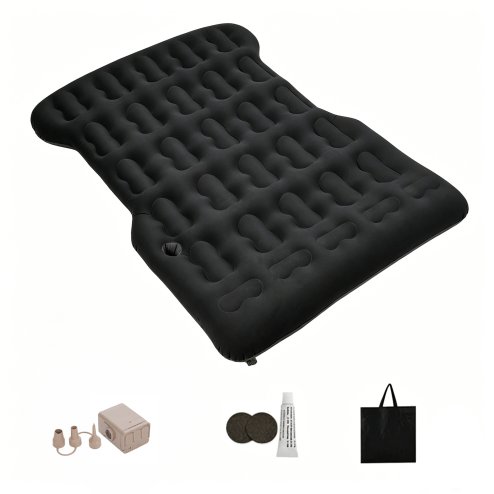 Living and Home 130x180cm Black Flocked SUV Car Inflatable Air Mattress with Built-in Automatic Air Pump, Portable Back Seat Camping Air Bed