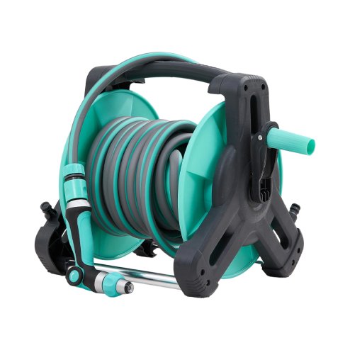 Living and Home Portable Green Garden Hose Reel Set with 10/15/20/25m Water Hose, Multi-Function High Pressure Spray Gun & Wall Mount Accessories