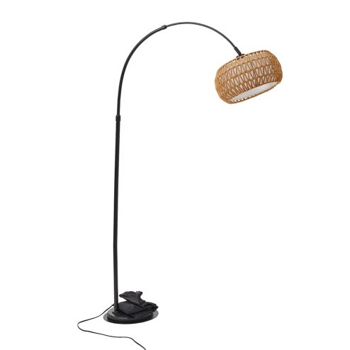 Boho Rattan Arc Floor Lamp with Remote Control