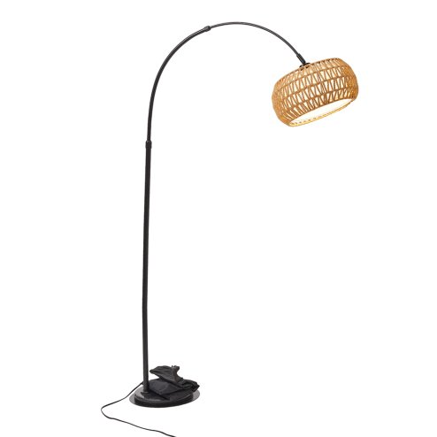 Boho Rattan Arc Floor Lamp with Remote Control