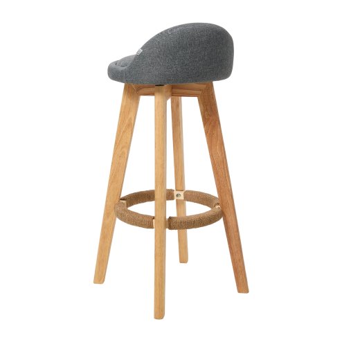 Living and Home Set of 2 Grey Linen Upholstered Bar Stools, Curved Back Counter Stools with Natural Rubber Wood Legs & Rope Wrapped Footrest Ring