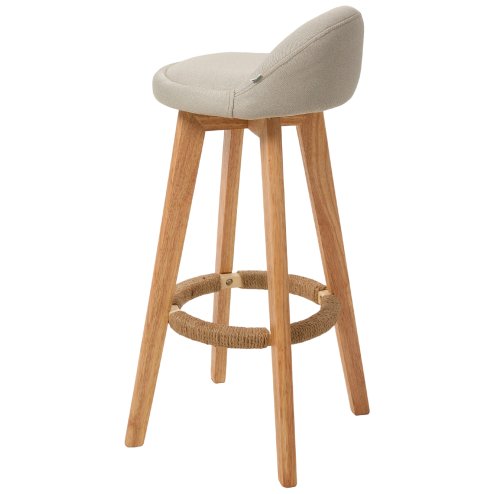 Living and Home Set of 2 Beige Linen Upholstered Bar Stools, Curved Back Counter Stools with Natural Rubber Wood Legs & Rope Wrapped Footrest Ring