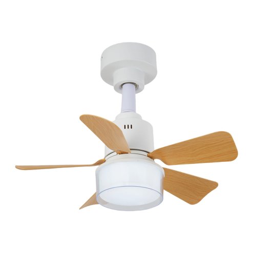 Living and Home 5-Blade Wood Grain Ceiling Fan Light, White ABS Fan Lamp with Remote & APP Control, 4 Speed Adjustable Dimmable LED Fan Light Fixture