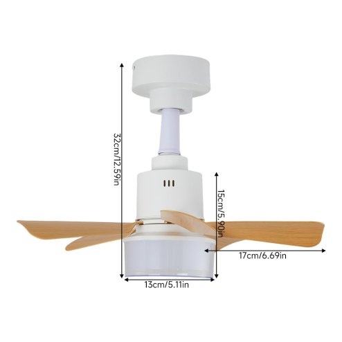 Living and Home 5-Blade Wood Grain Ceiling Fan Light, White ABS Fan Lamp with Remote & APP Control, 4 Speed Adjustable Dimmable LED Fan Light Fixture