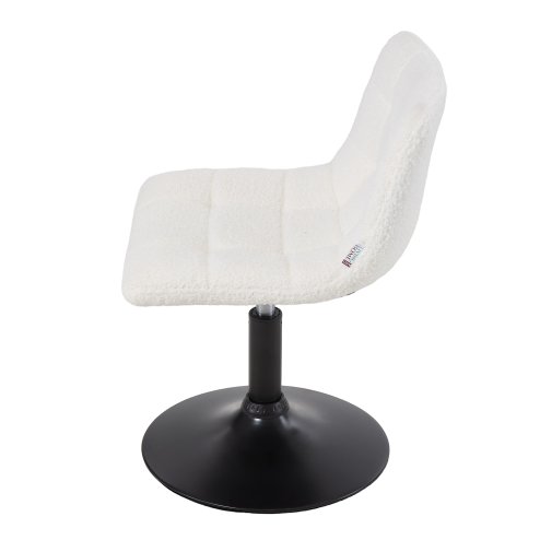 Living and Home White Teddy Fleece Height Adjustable Swivel Vanity Chair, Tufted Upholstered Dressing Stool with Black Metal Round Base