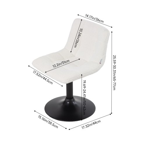 Living and Home White Teddy Fleece Height Adjustable Swivel Vanity Chair, Tufted Upholstered Dressing Stool with Black Metal Round Base