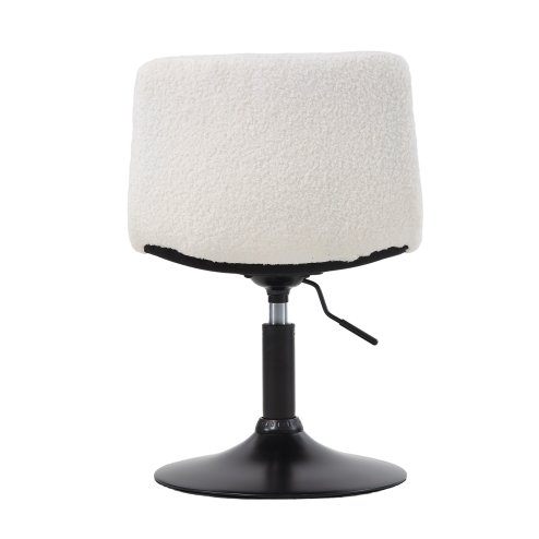 Living and Home White Teddy Fleece Height Adjustable Swivel Vanity Chair, Tufted Upholstered Dressing Stool with Black Metal Round Base