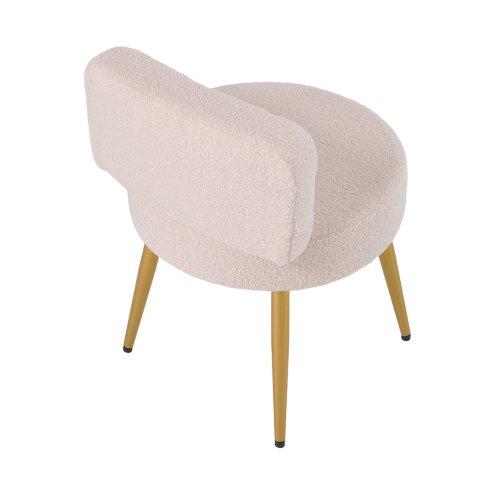 Living and Home Oatmeal Teddy Fleece Round Vanity Stool, Upholstered Dressing Table Chair with Gold Metal Adjustable Legs & Small Backrest