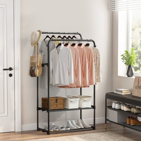 Living and Home Double Rod Metal Clothes Rack, Freestanding Clothing Rail