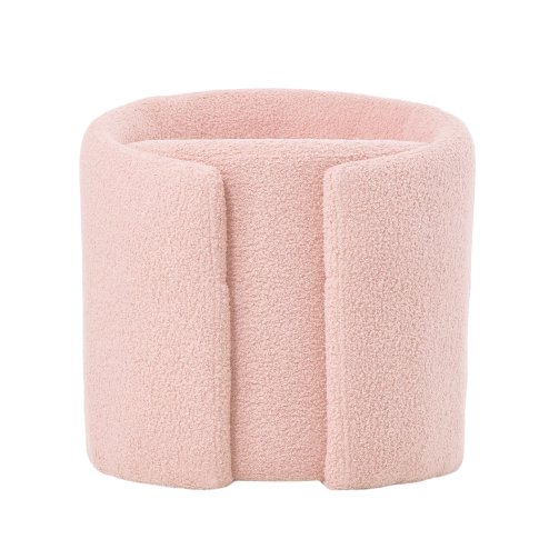 Living and Home Light Pink Teddy Fleece Round Curved Back Vanity Stool