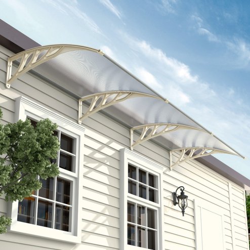 Living and Home White Window Door Awning Canopy with Brackets, 270cm W x 100cm D x 28cm H