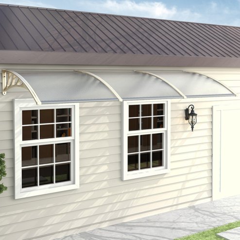 Living and Home White Window Door Awning Canopy with Brackets, 270cm W x 100cm D x 28cm H