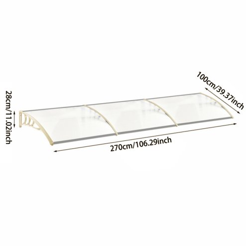 Living and Home White Window Door Awning Canopy with Brackets, 270cm W x 100cm D x 28cm H