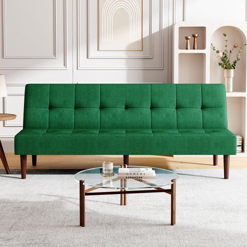 Living and Home Dark Green Contemporary Convertible Sofa Bed with Wood Legs