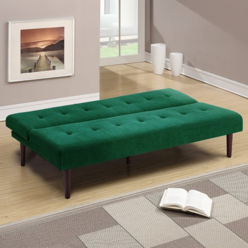 Living and Home Dark Green Contemporary Convertible Sofa Bed with Wood Legs