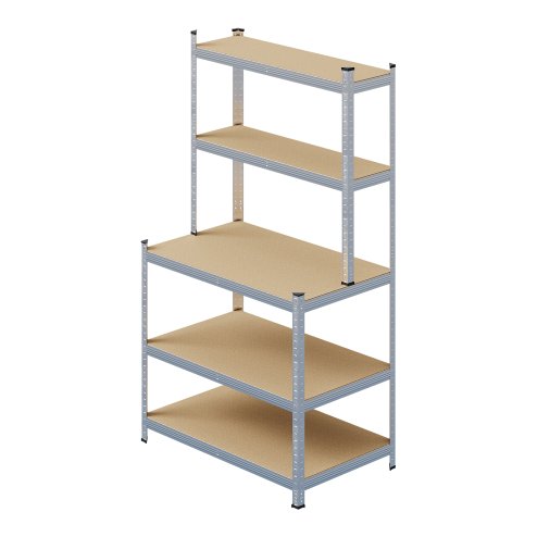 Living and Home 5-Tier Silver Galvanized Steel Storage Shelving Unit, Adjustable Heavy Duty Garage Rack with 33mm Boards, 175KG Per Layer Load Capacity