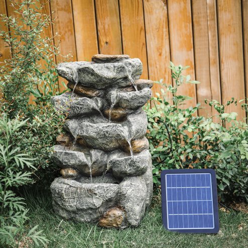 Living and Home Outdoor Fountain Water Feature Waterfall Solar Powered Water Fountain 49 cm H