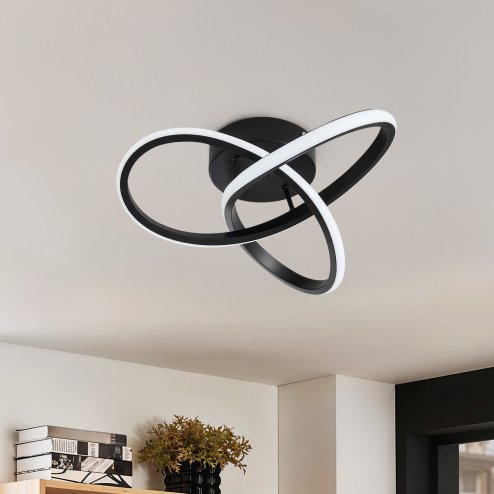 Living and Home 30cm Black Infinity Swirl LED Ceiling Light, 26W 6500K Cool White Modern Hallway Ceiling Lamp, Aluminum & Silicone Flush Mount Corridor Light