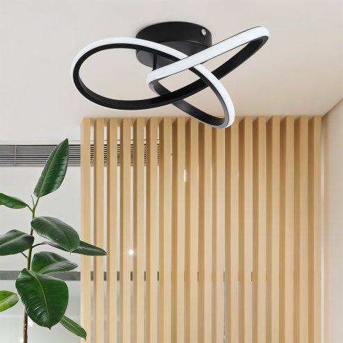 Living and Home 30cm Black Infinity Swirl LED Ceiling Light, 26W 6500K Cool White Modern Hallway Ceiling Lamp, Aluminum & Silicone Flush Mount Corridor Light